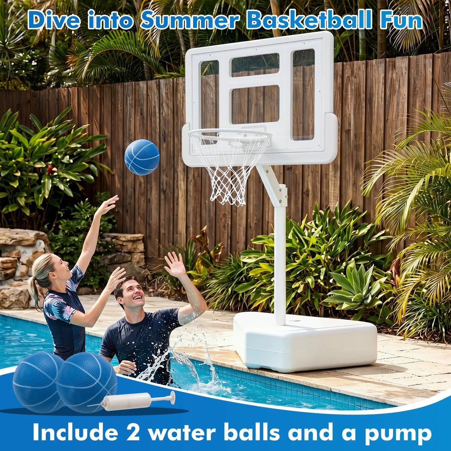 Pool Basketball Hoop with Adjustable Height & 2 Balls by DirectDeals
