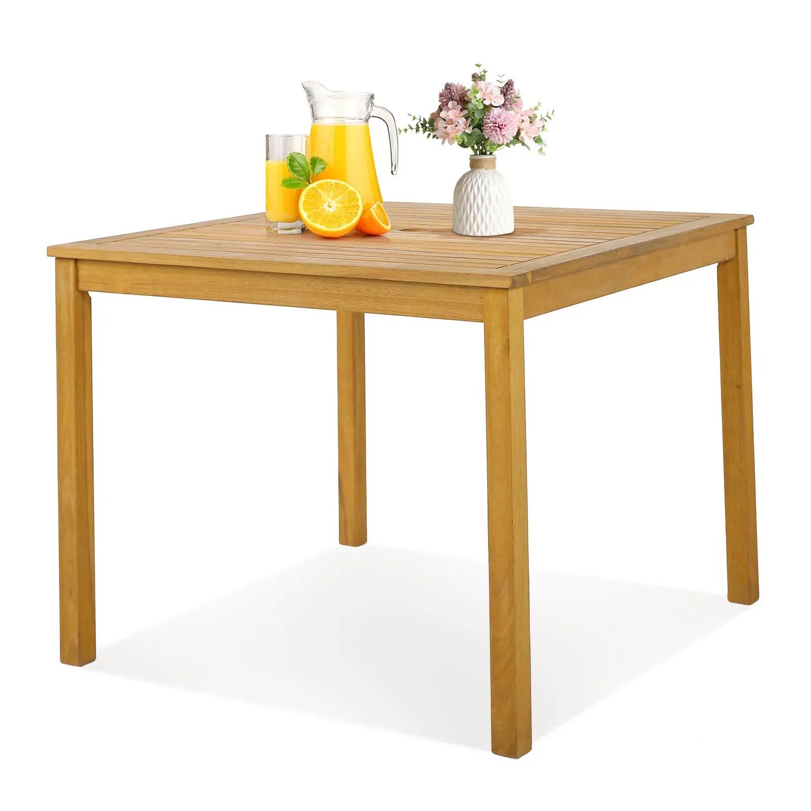 Square Acacia Wood Outdoor Dining Table with Umbrella Hole by DirectDeals