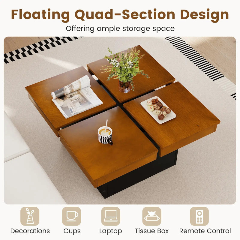 Square Coffee Table Mid Century Modern Center Table-Walnut by DirectDeals