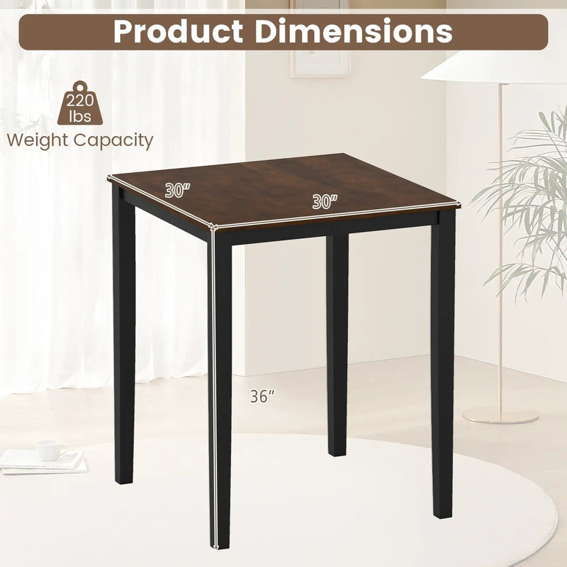 Square Dining Table with Solid Wood Frame for 4-Person by DirectDeals