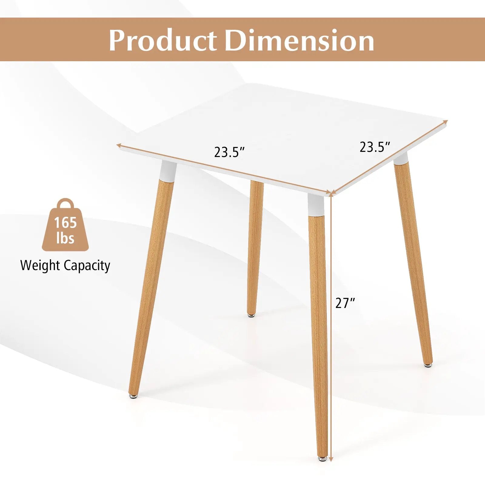 Square Dining Table with Adjustable Foot Pads for Dining Room Kitchen-White by DirectDeals