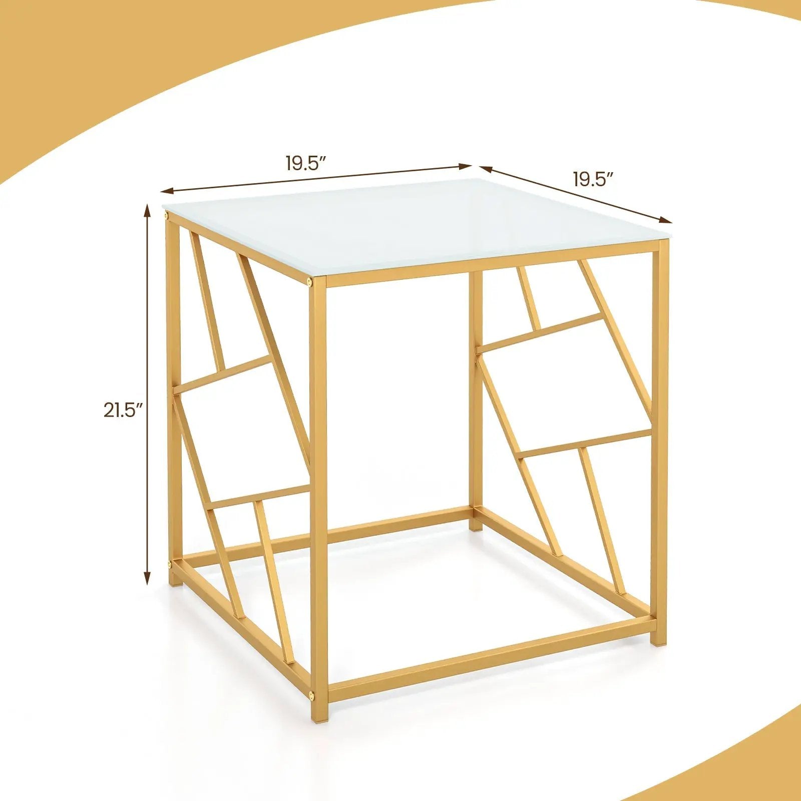 Square End Table with Tempered Glass Tabletop and Gold Finish Geometric Frame-Golden by DirectDeals