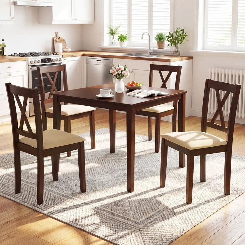 Square Kitchen Table and 4 Armless Chairs Set for 4 by DirectDeals