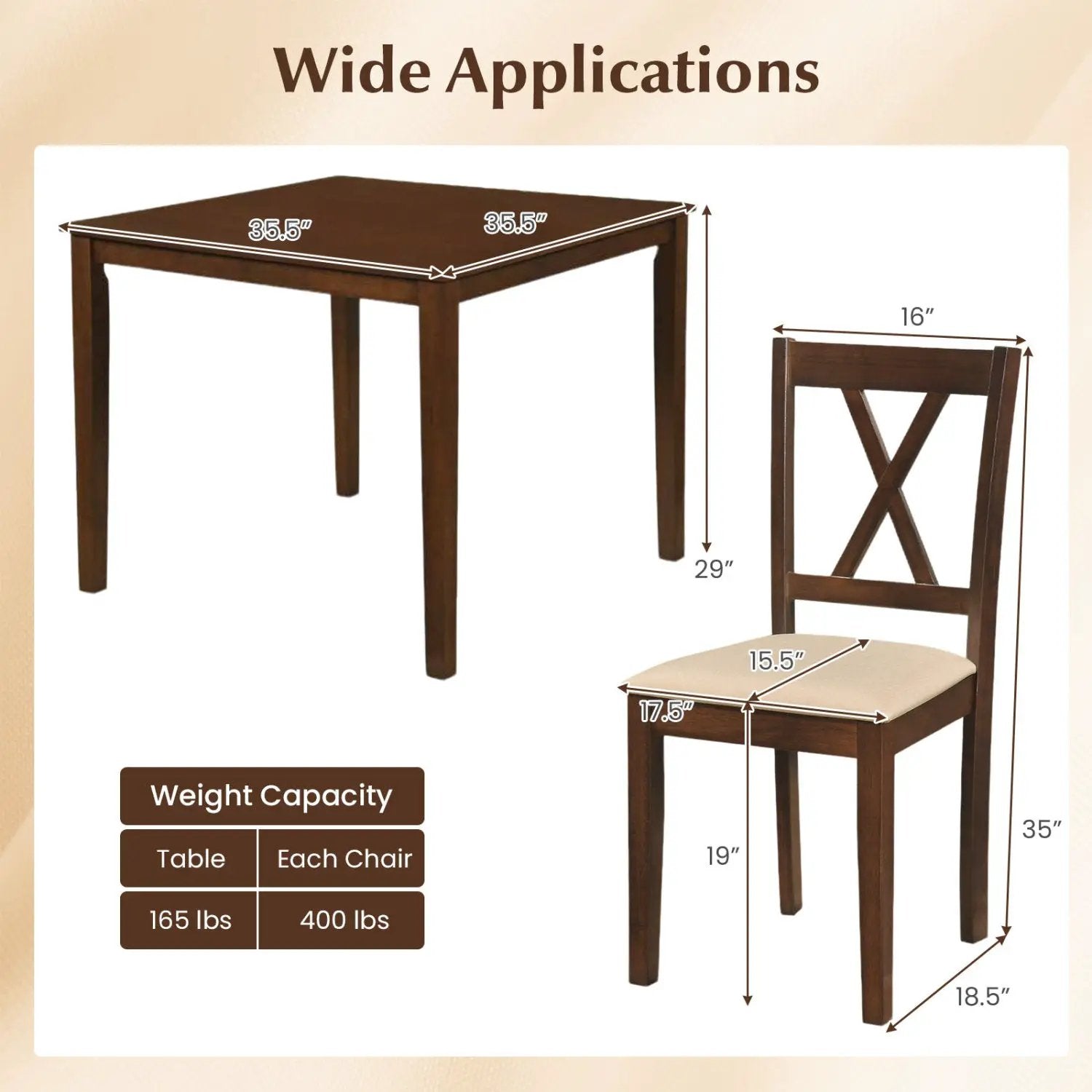 Square Kitchen Table and 4 Armless Chairs Set for 4 by DirectDeals