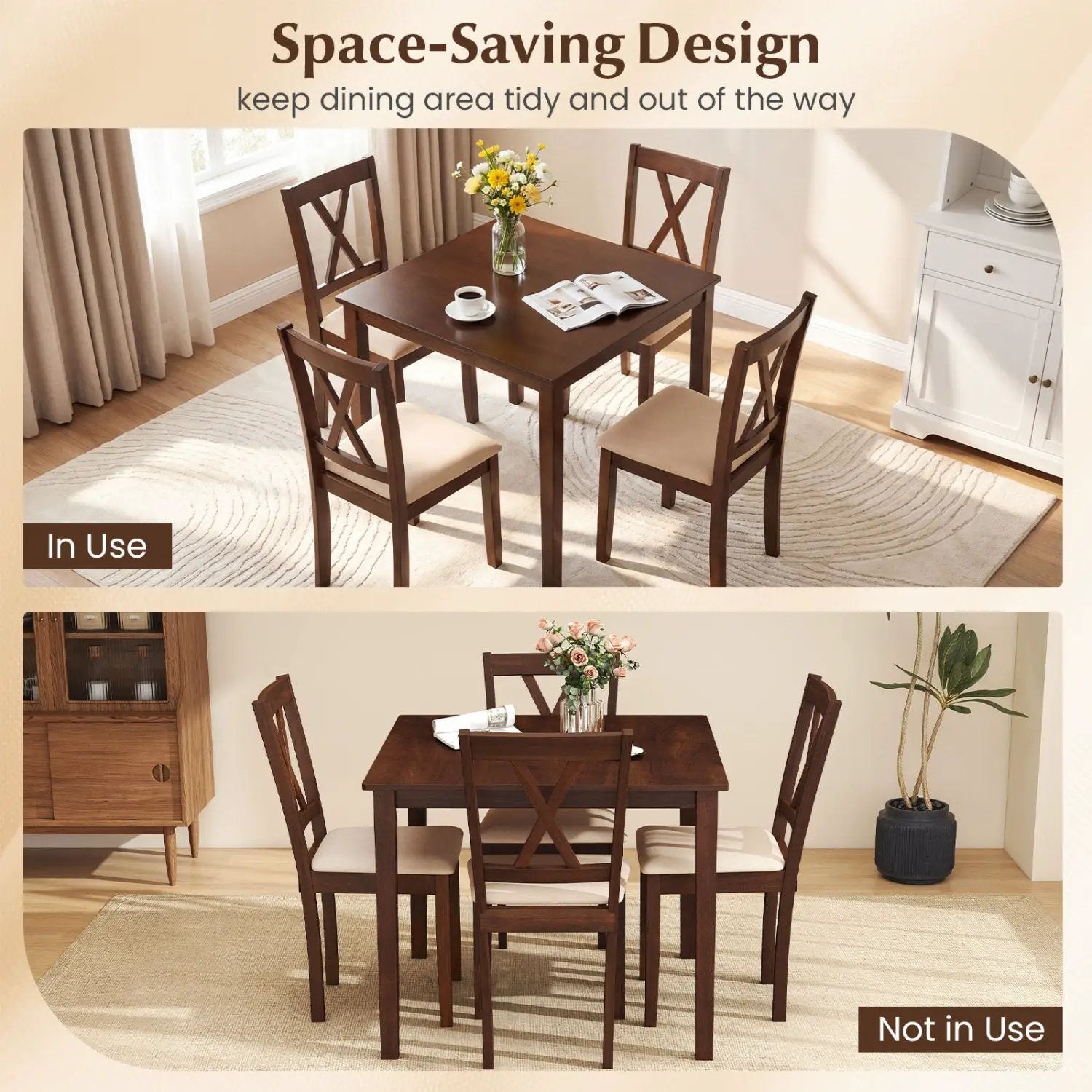 Square Kitchen Table and 4 Armless Chairs Set for 4 by DirectDeals