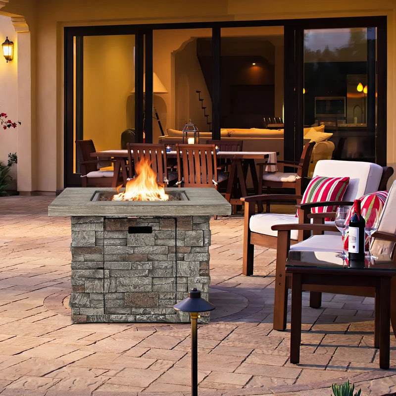 34.5 Inch Square Propane Gas Fire Pit Table with Lava Rock and PVC Cover-Gray by DirectDeals