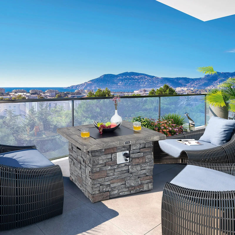 34.5 Inch Square Propane Gas Fire Pit Table with Lava Rock and PVC Cover-Gray by DirectDeals