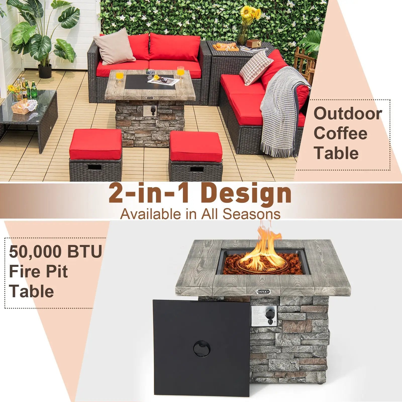 34.5 Inch Square Propane Gas Fire Pit Table with Lava Rock and PVC Cover-Gray by DirectDeals
