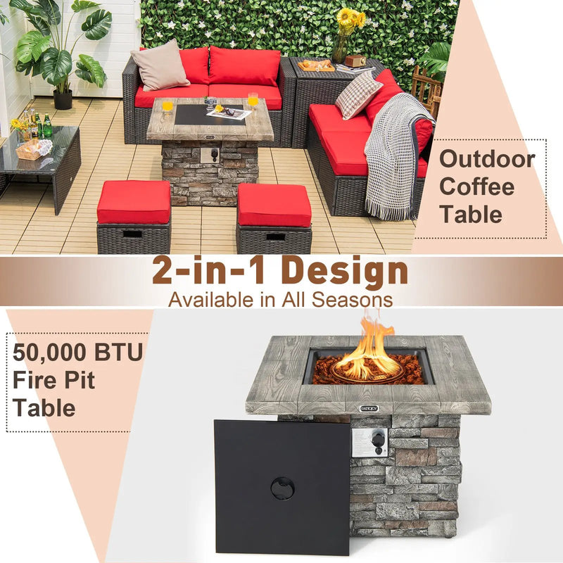 34.5 Inch Square Propane Gas Fire Pit Table with Lava Rock and PVC Cover-Gray by DirectDeals