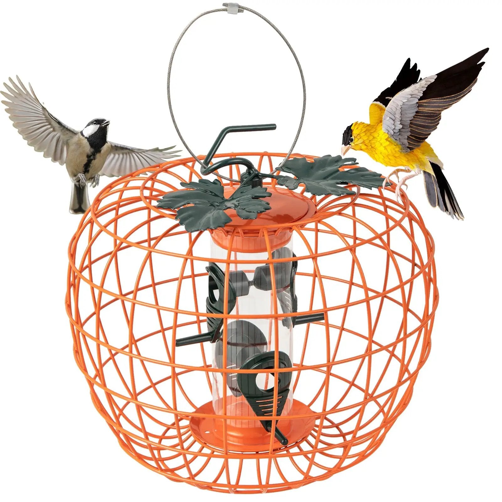 Squirrel-Proof Pumpkin Bird Feeder with Cage and 4 Metal Ports by DirectDeals