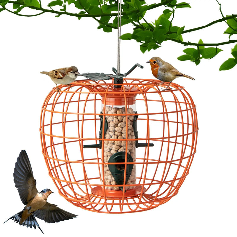 Squirrel-Proof Pumpkin Bird Feeder with Cage and 4 Metal Ports by DirectDeals