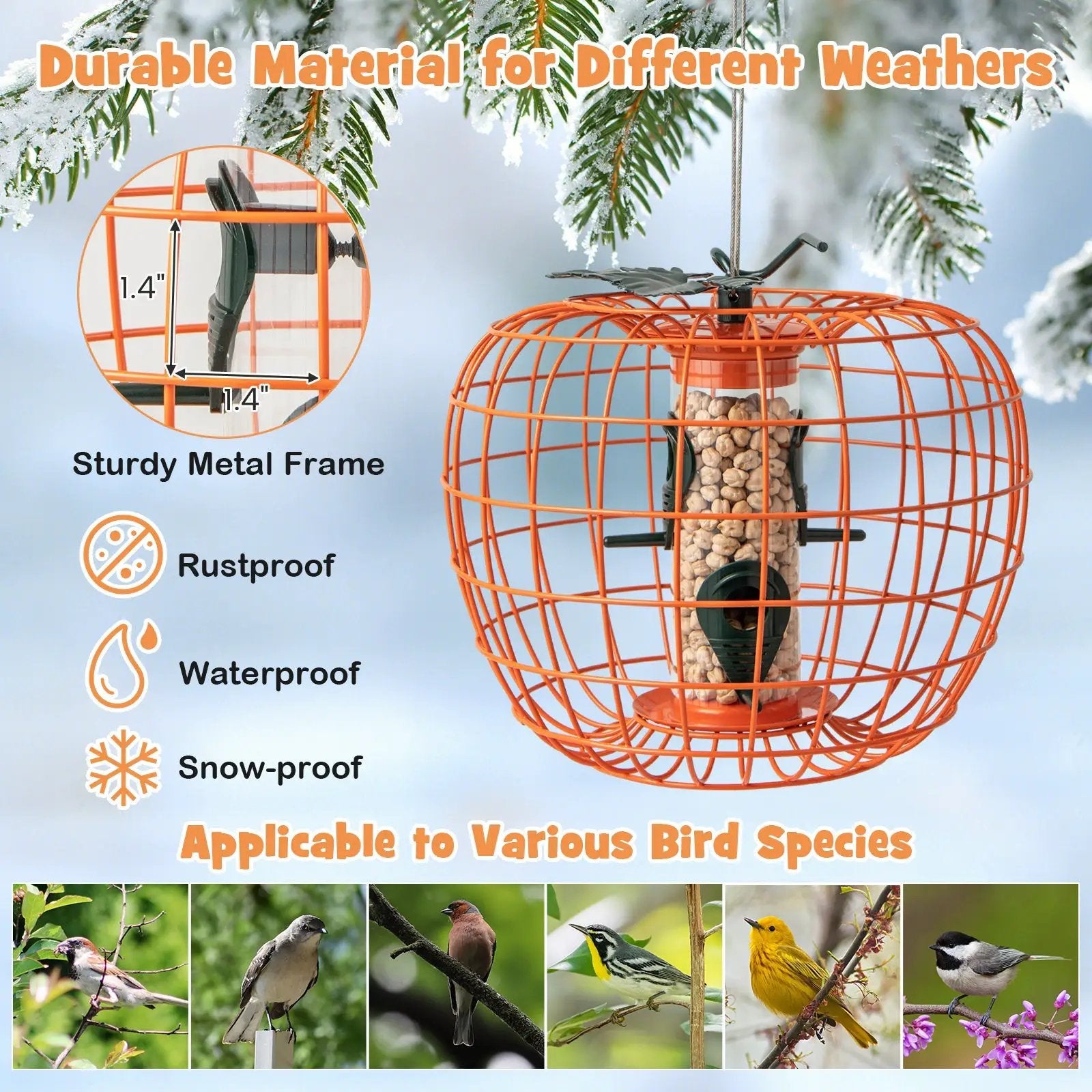 Squirrel-Proof Pumpkin Bird Feeder with Cage and 4 Metal Ports by DirectDeals