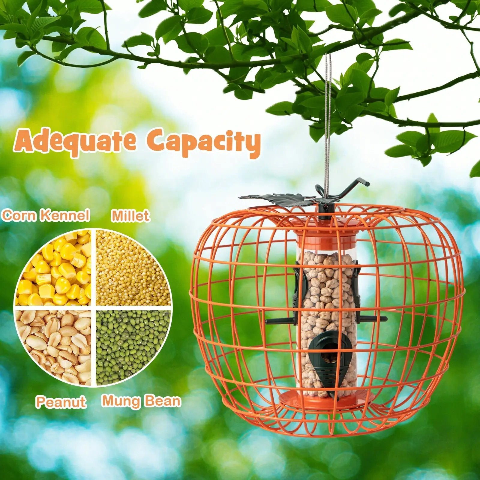Squirrel-Proof Pumpkin Bird Feeder with Cage and 4 Metal Ports by DirectDeals