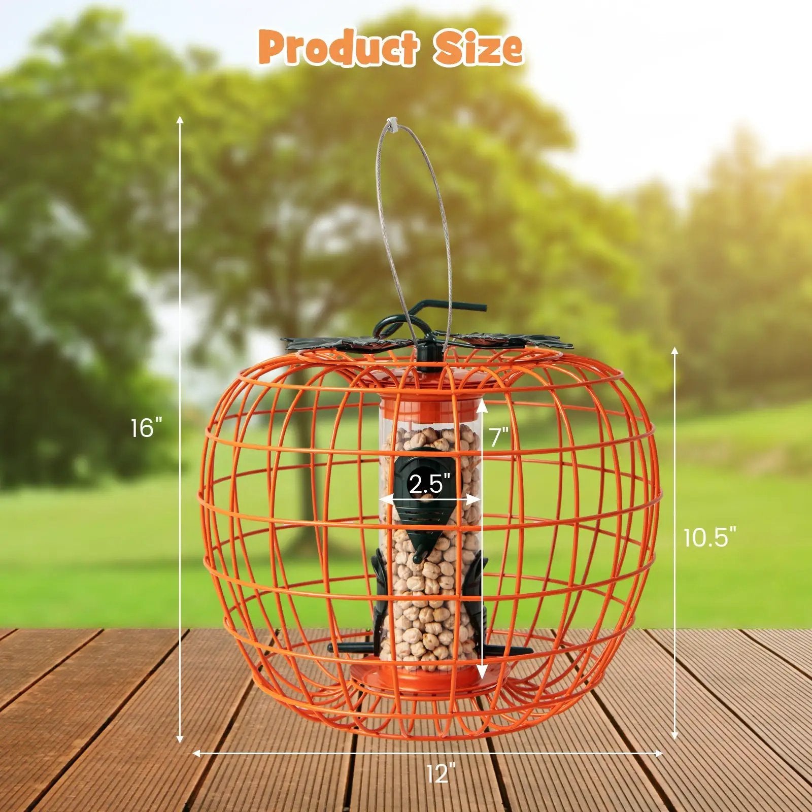 Squirrel-Proof Pumpkin Bird Feeder with Cage and 4 Metal Ports by DirectDeals