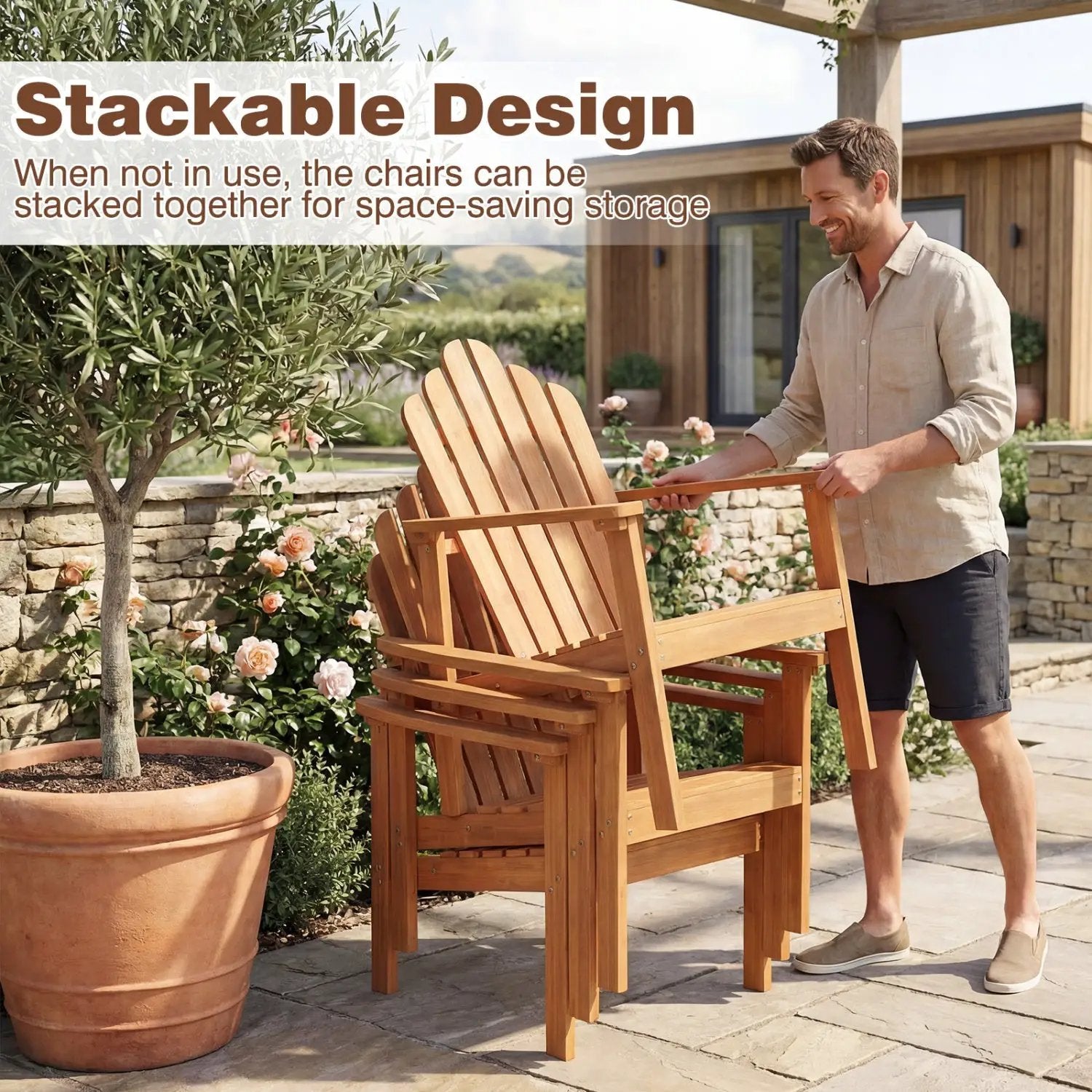 Adirondack Chair Set of 2 with Side Table - Stackable by DirectDeals