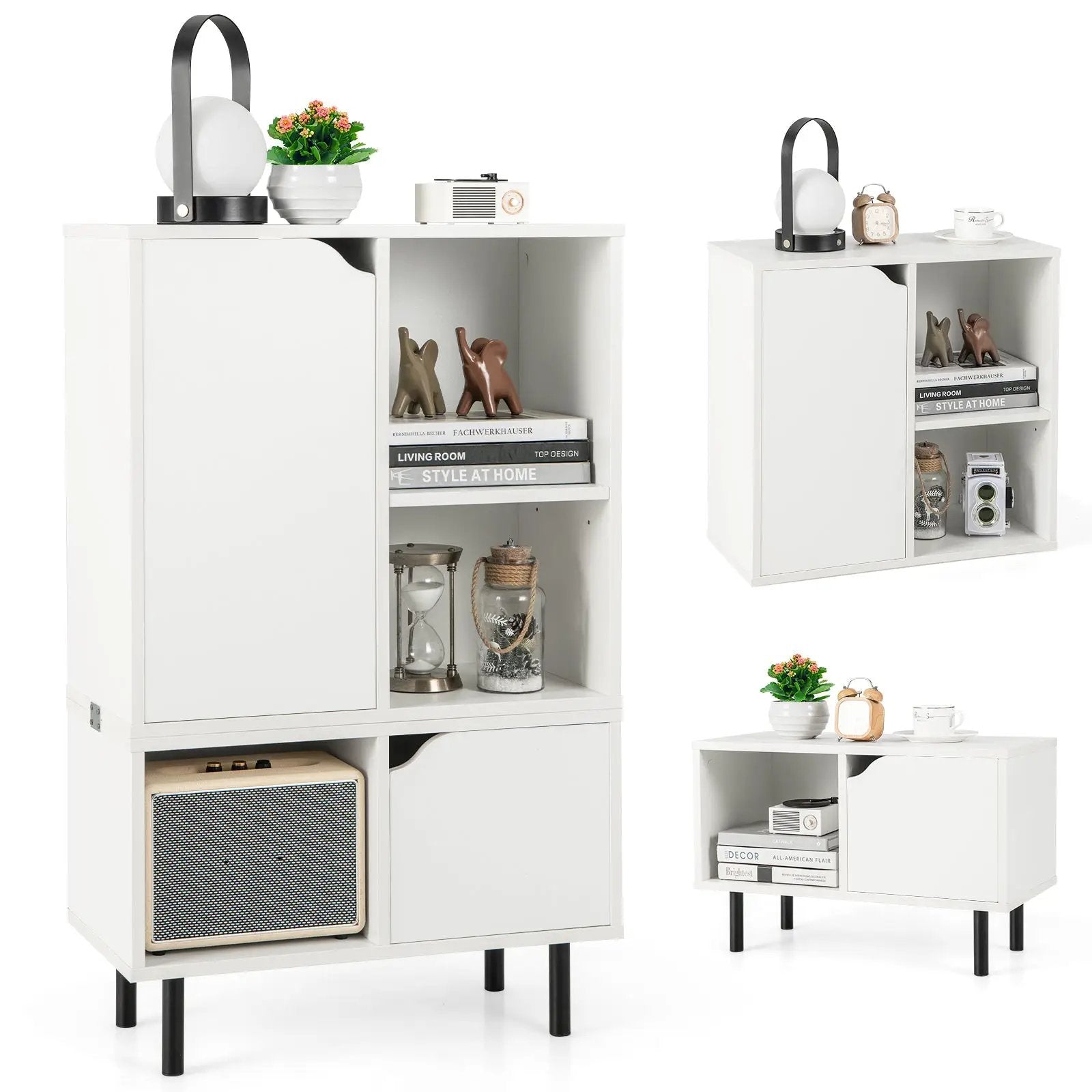 Stackable Bookcase with Adjustable Shelf and Cubes-White by DirectDeals