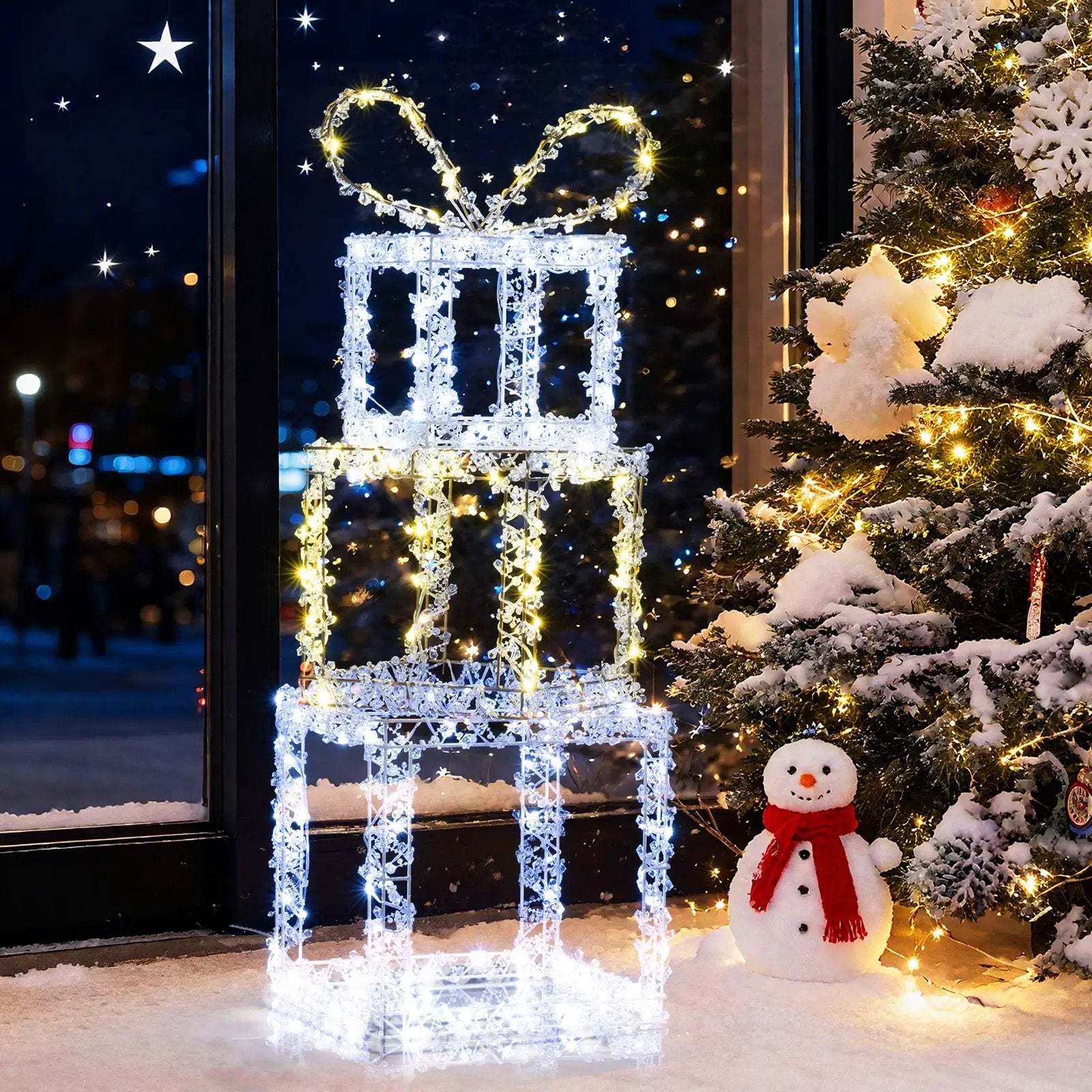 Stacked Lighted Gift Boxes Set of 3 Pre-Lit Christmas Present Box Lights by DirectDeals