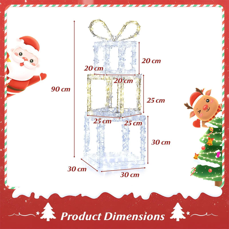 Stacked Lighted Gift Boxes Set of 3 Pre-Lit Christmas Present Box Lights by DirectDeals