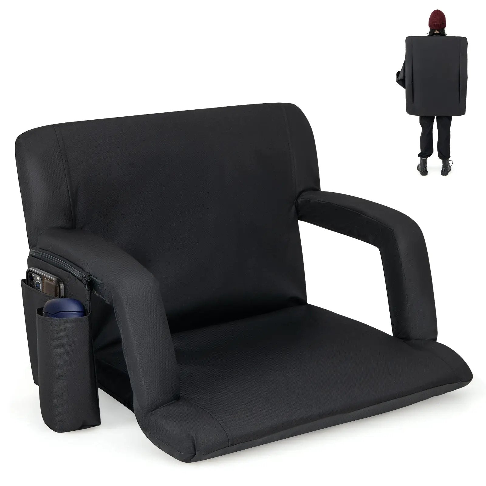 Stadium Seat for Bleachers with Back Support 6 Adjustable Positions-Black by DirectDeals