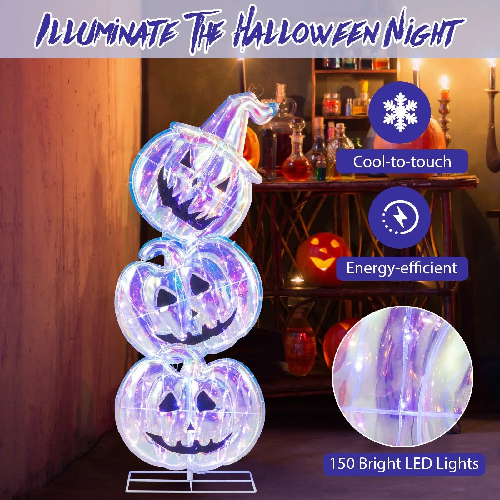 Standing 150 LED Lighted Pumpkin Halloween Decoration with Base by DirectDeals
