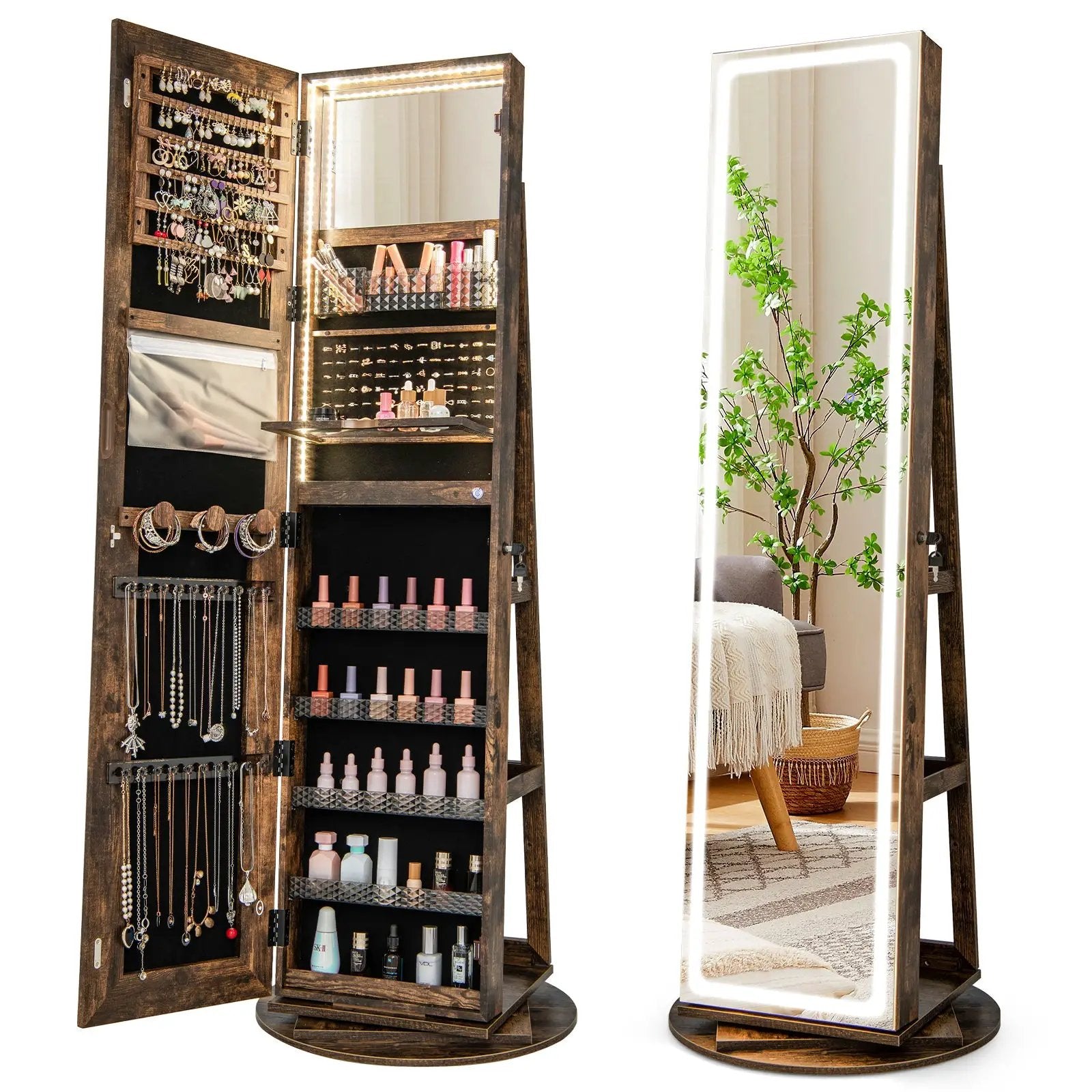 Standing Jewelry Cabinet with Adjustable LED Lights by DirectDeals