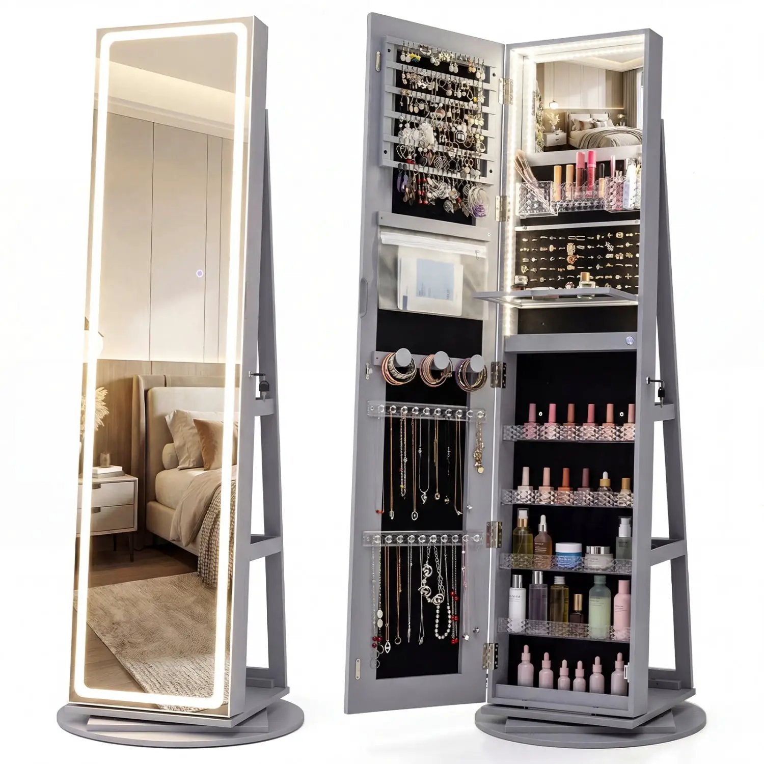 Standing Jewelry Cabinet with Adjustable LED Lights by DirectDeals