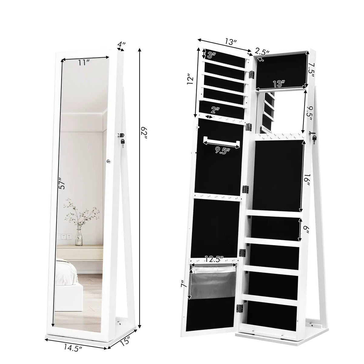 Standing Lockable Jewelry Storage Organizer with Full-Length Mirror, photo 7 of 8