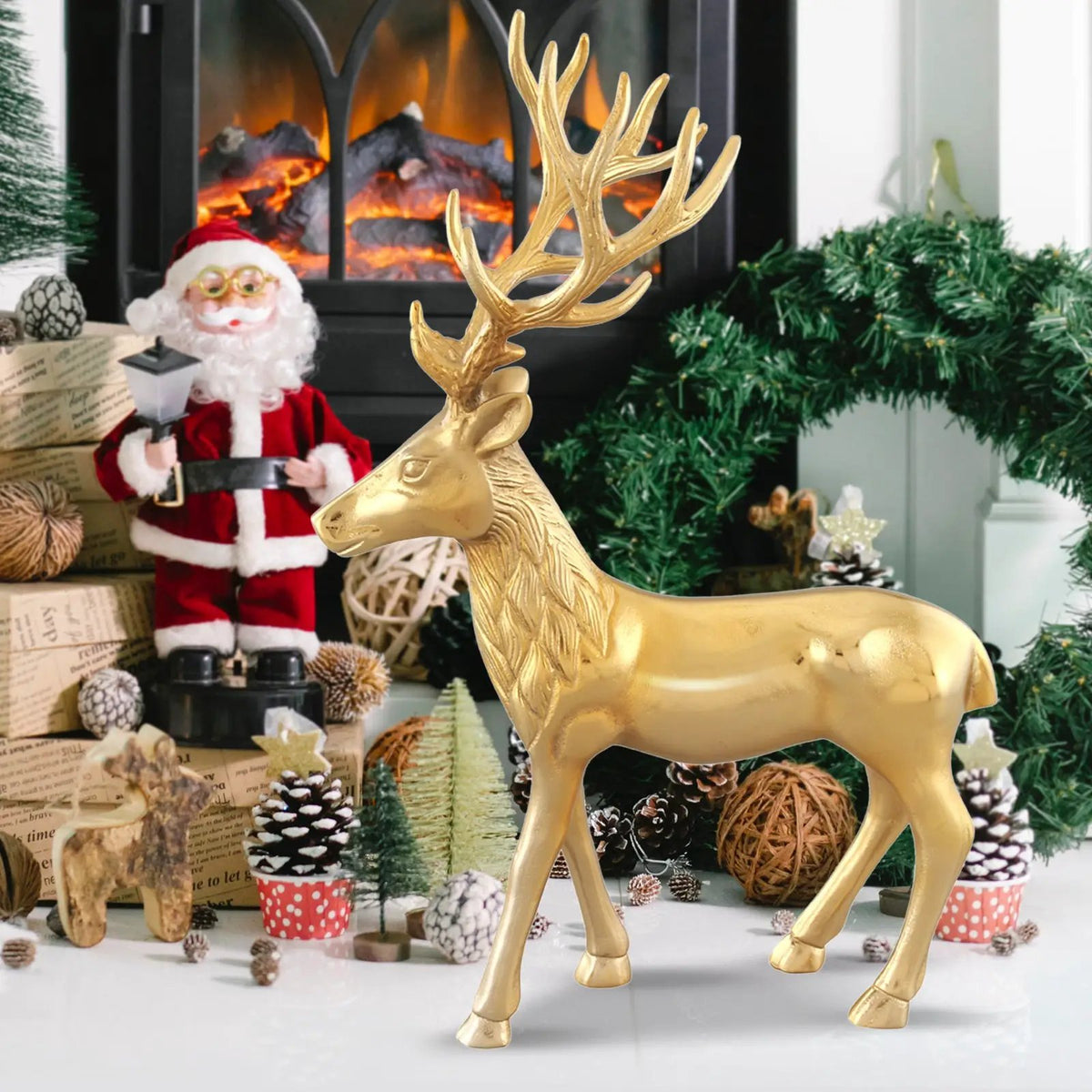 Standing Reindeer Statue Aluminum Deer Sculpture for Indoors Christmas Decor, photo 4 of 24