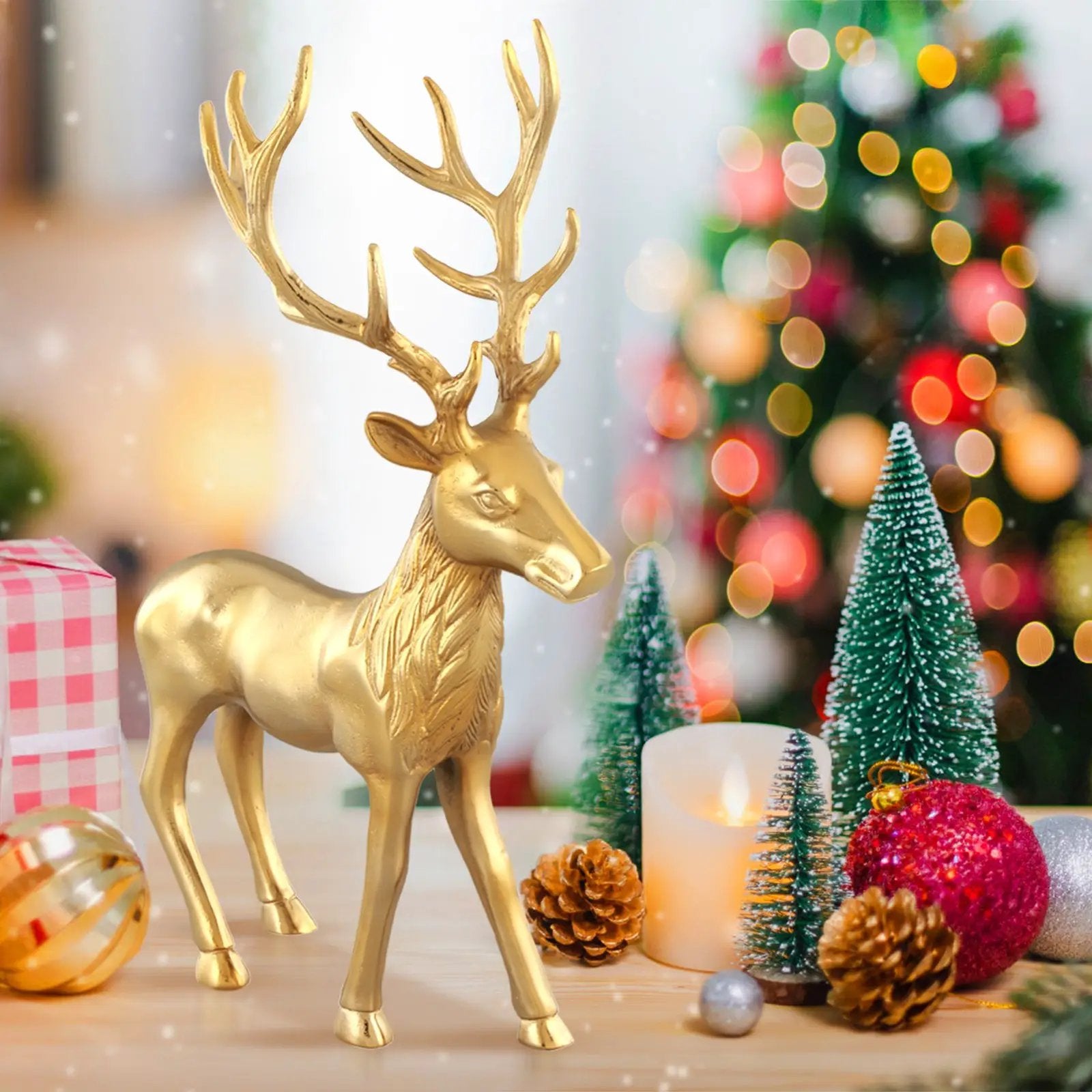 Standing Reindeer Statue Aluminum Deer Sculpture for Indoors Christmas Decor by DirectDeals