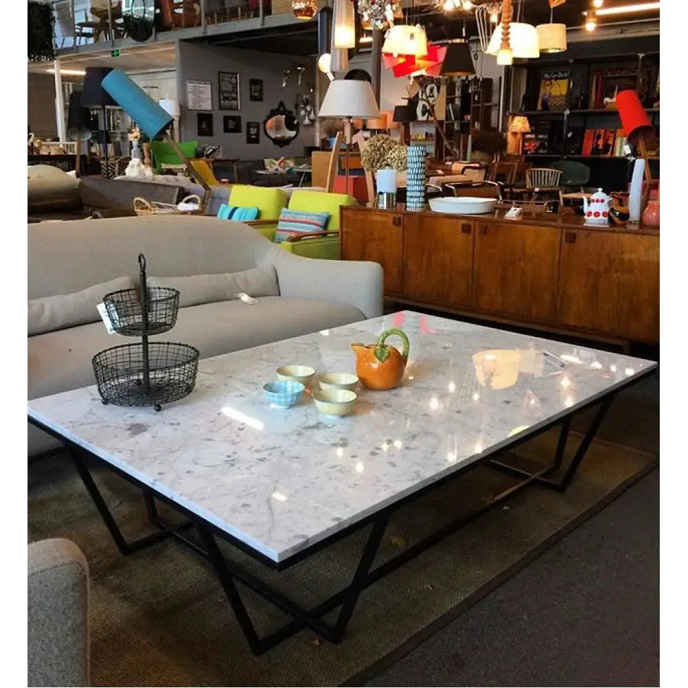 Polished Marble Rectangular Coffee Table with Black Metal Legs by GobekDesign