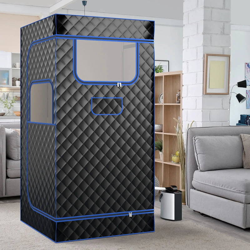 Portable Steam Sauna with 3L Steam Generator Remote Control Wood Foot Massager and Foldable Chair for Home by DirectDeals