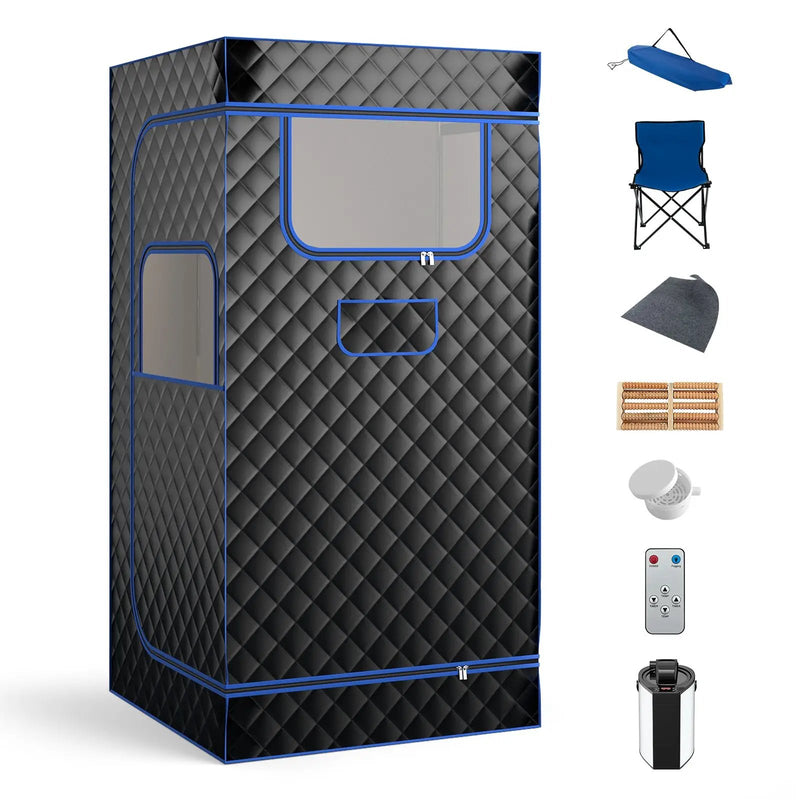 Portable Steam Sauna with 3L Steam Generator Remote Control Wood Foot Massager and Foldable Chair for Home by DirectDeals