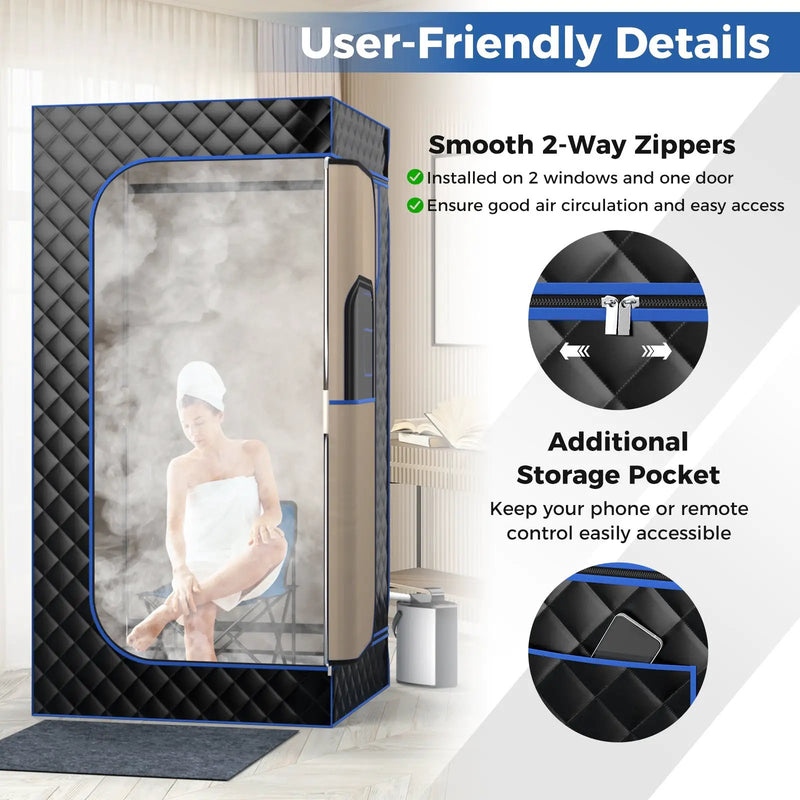 Portable Steam Sauna with 3L Steam Generator Remote Control Wood Foot Massager and Foldable Chair for Home by DirectDeals