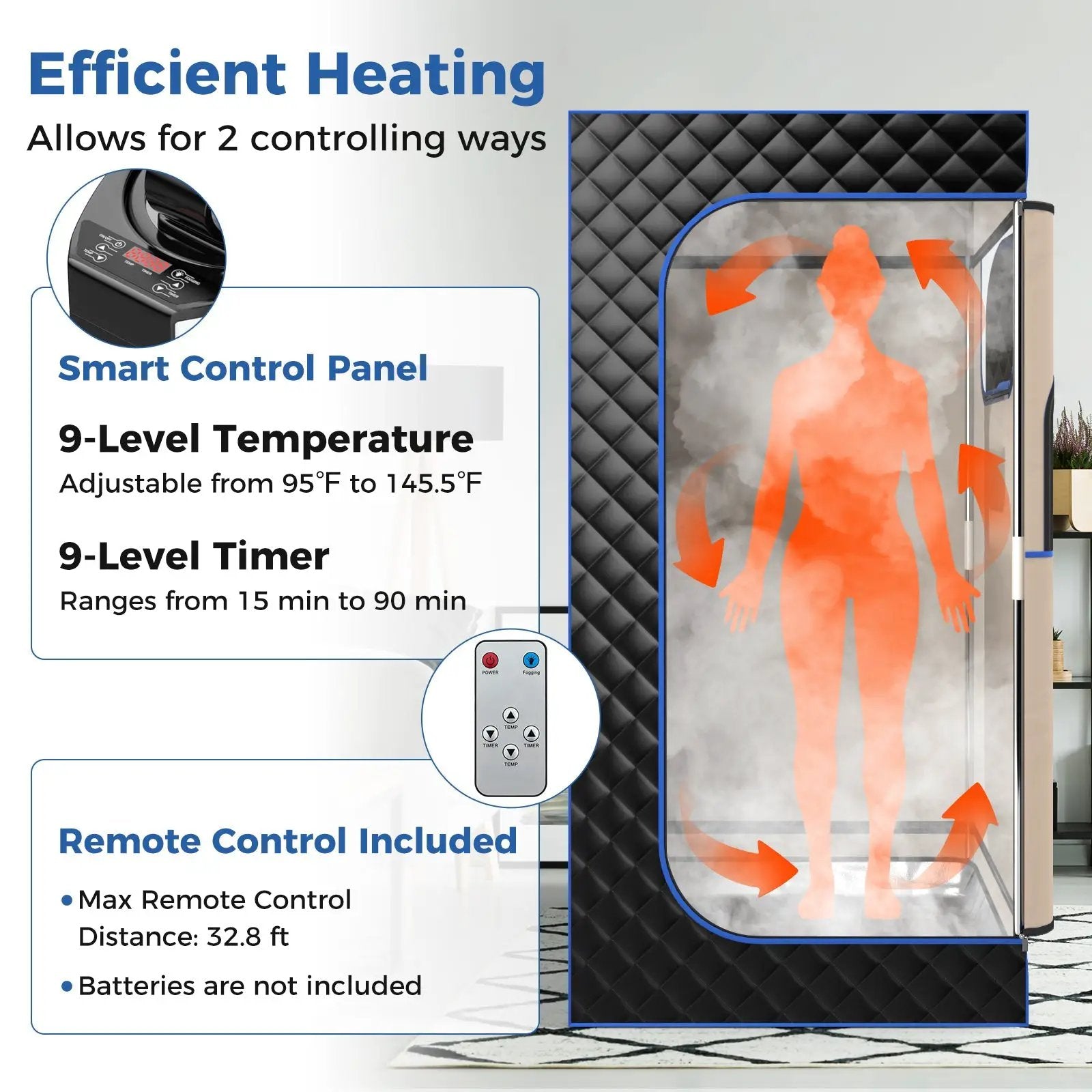 Portable Steam Sauna with 3L Steam Generator Remote Control Wood Foot Massager and Foldable Chair for Home by DirectDeals
