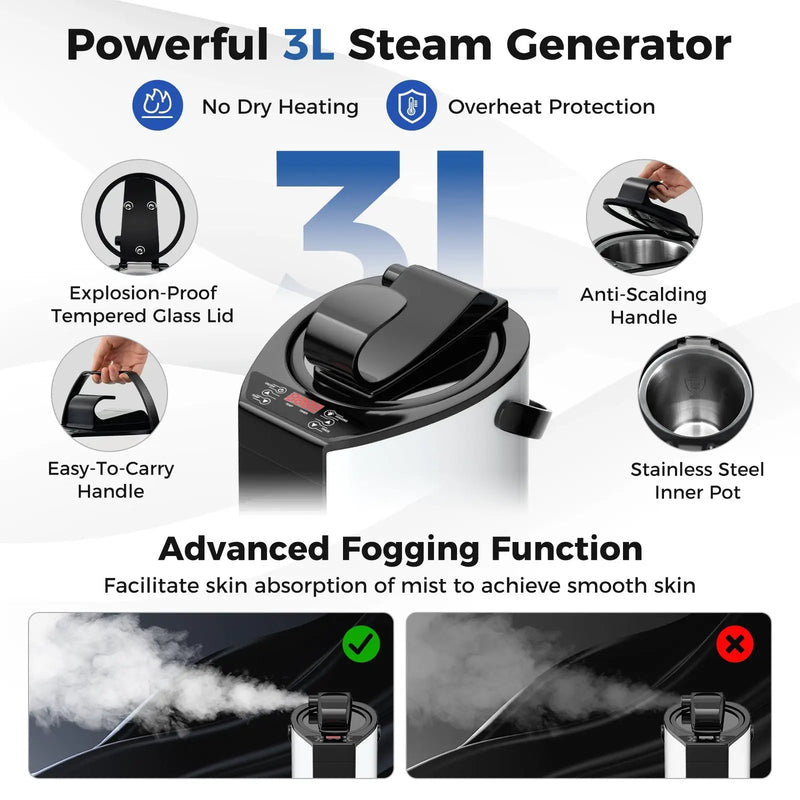 Portable Steam Sauna with 3L Steam Generator Remote Control Wood Foot Massager and Foldable Chair for Home by DirectDeals