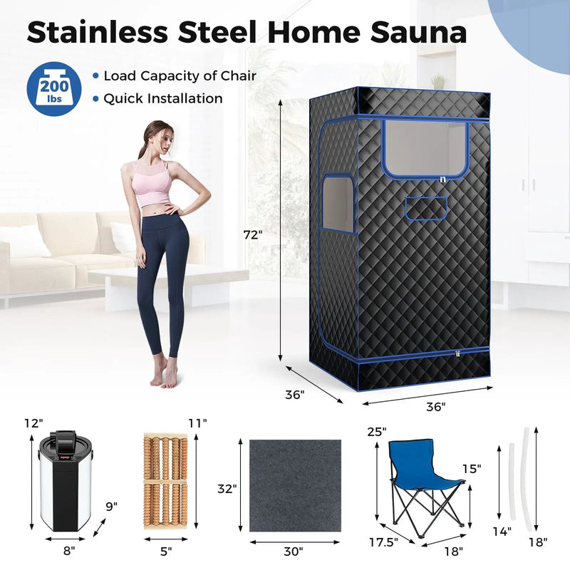 Portable Steam Sauna with 3L Steam Generator Remote Control Wood Foot Massager and Foldable Chair for Home by DirectDeals