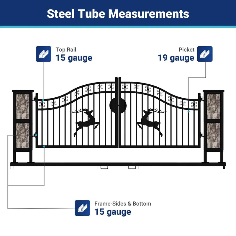 20x8 ft Dual Swing Driveway Gate with Ornamental Posts by Chery Industrial