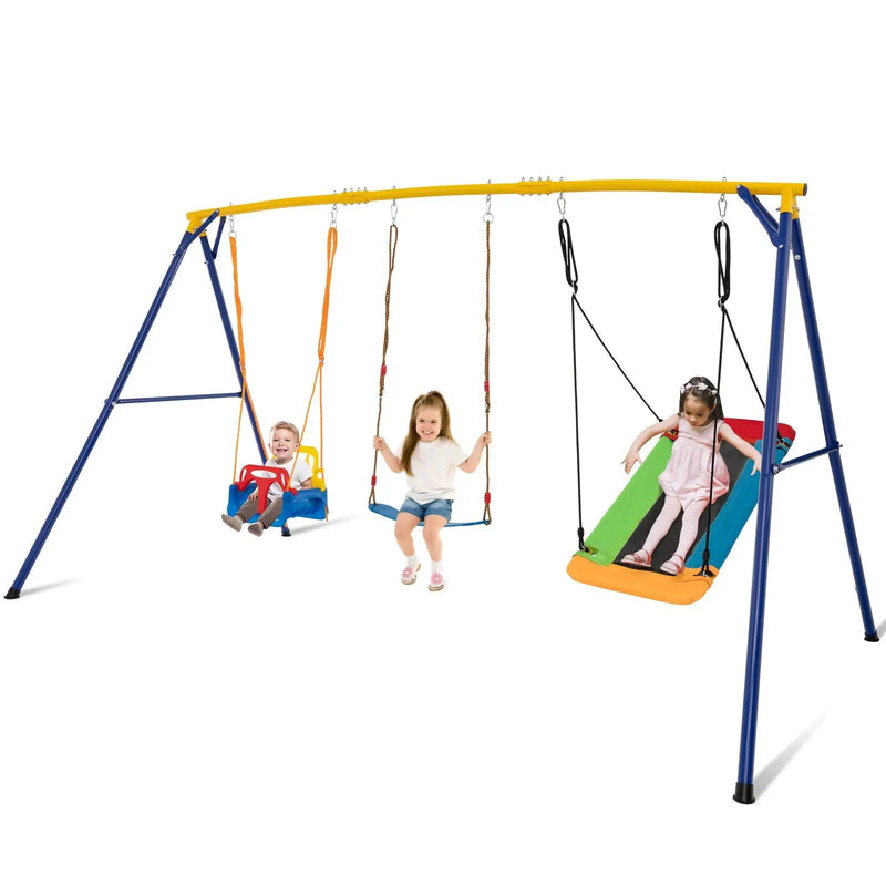 660 LBS Heavy Duty Carbon Steel Swing Frame with 3 Swings-Yellow by DirectDeals