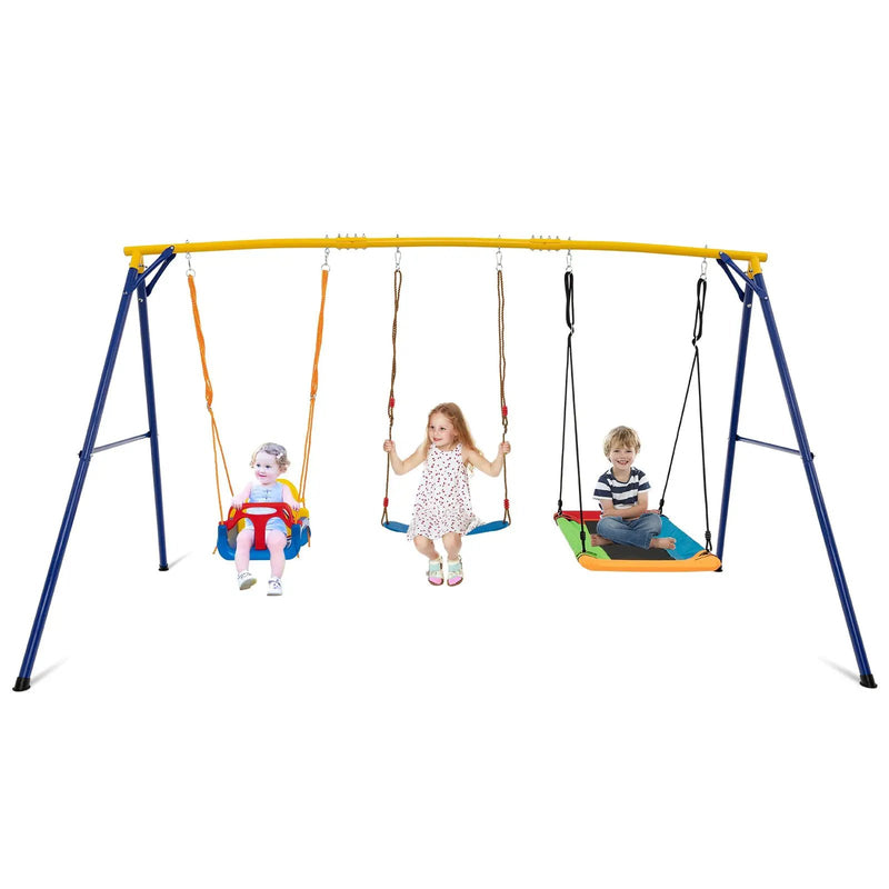 660 LBS Heavy Duty Carbon Steel Swing Frame with 3 Swings-Yellow by DirectDeals