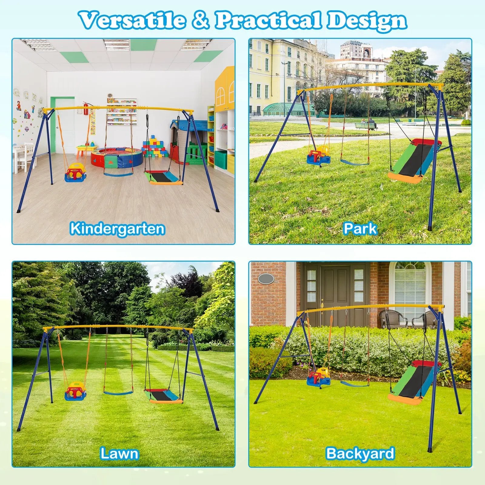 660 LBS Heavy Duty Carbon Steel Swing Frame with 3 Swings-Yellow by DirectDeals