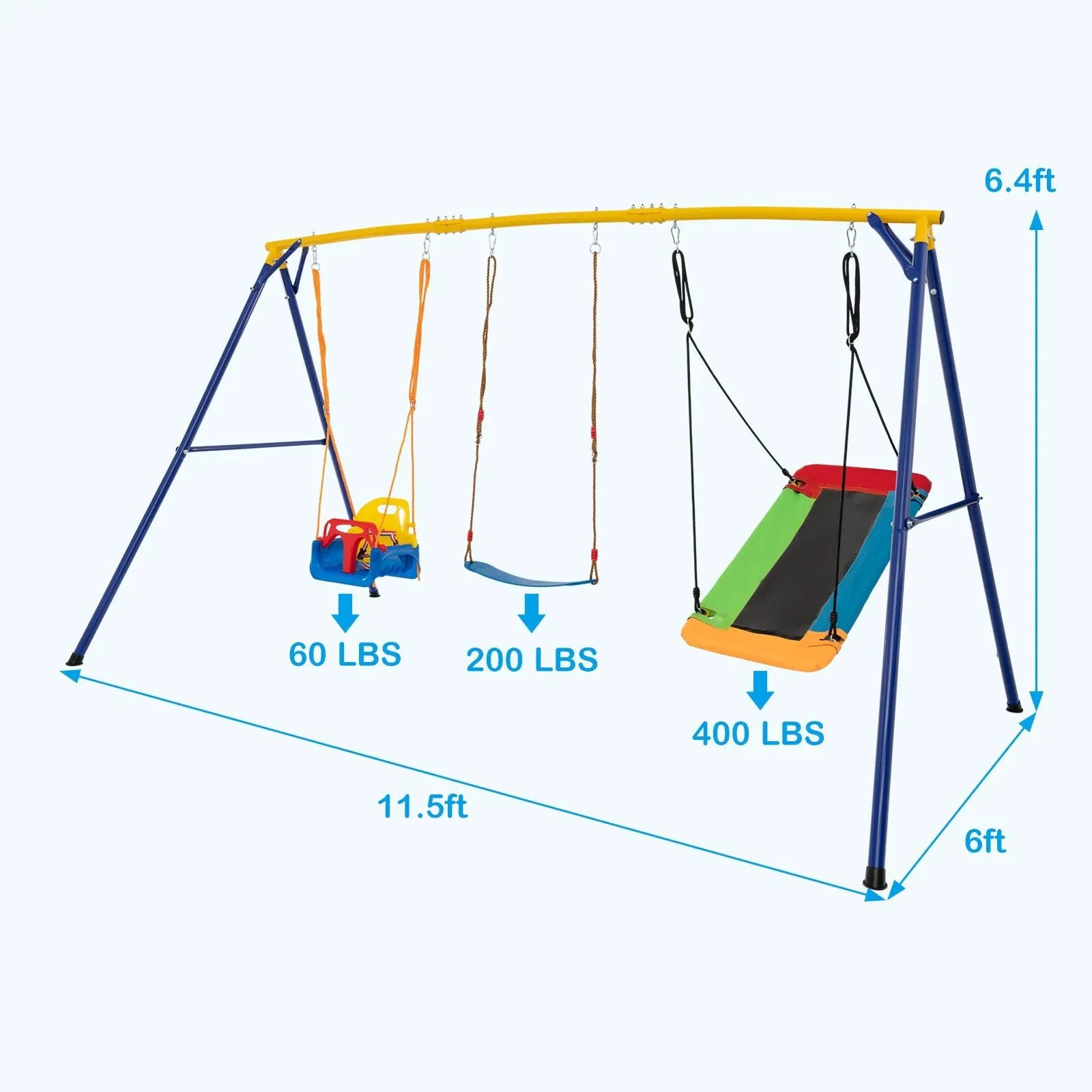 660 LBS Heavy Duty Carbon Steel Swing Frame with 3 Swings-Yellow by DirectDeals