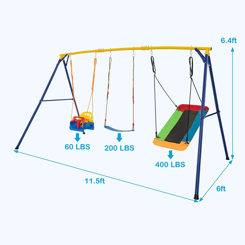 660 LBS Heavy Duty Carbon Steel Swing Frame with 3 Swings-Yellow by DirectDeals