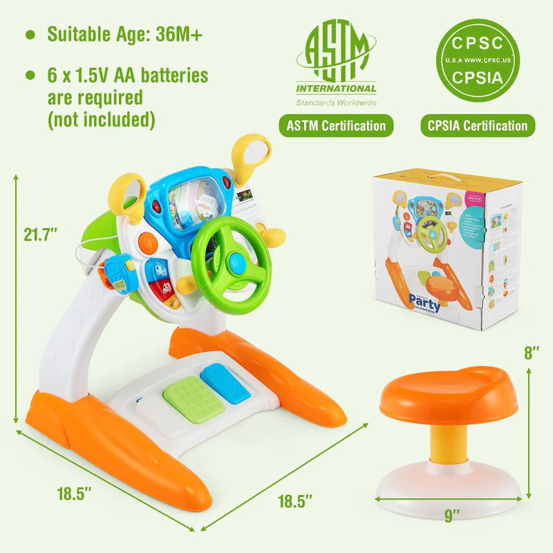 Kids Steering Wheel Pretend Play Toy Set with Lights and Sounds by DirectDeals