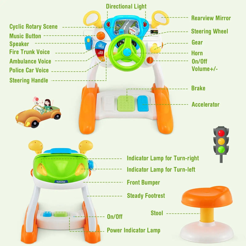 Kids Steering Wheel Pretend Play Toy Set with Lights and Sounds by DirectDeals