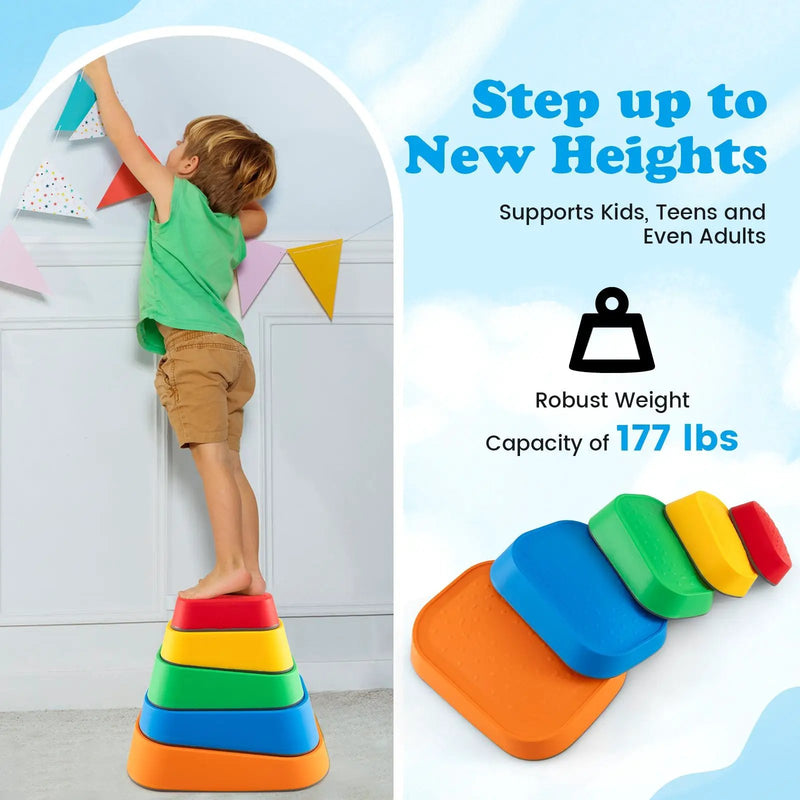 Stepping Stone for Kids 5Pcs Non-Slip Toddler River Stone Set-Multicolor by DirectDeals