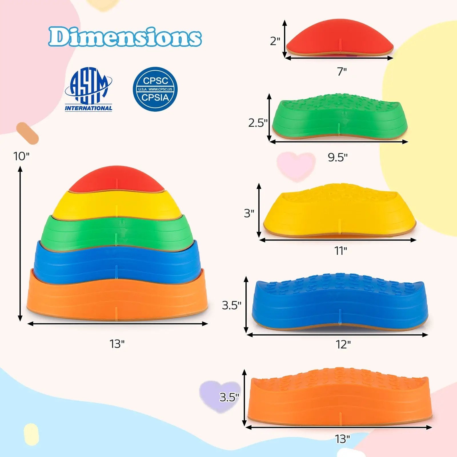 Stepping Stones for Kids 5 PCS Non-Slip Balance Stones with Storage Bag by DirectDeals