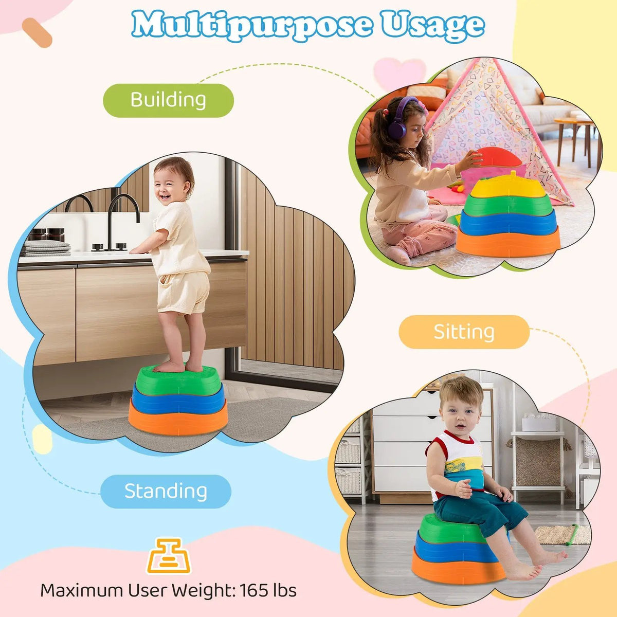 Stepping Stones for Kids 5 PCS Non-Slip Balance Stones with Storage Bag, photo 12 of 16
