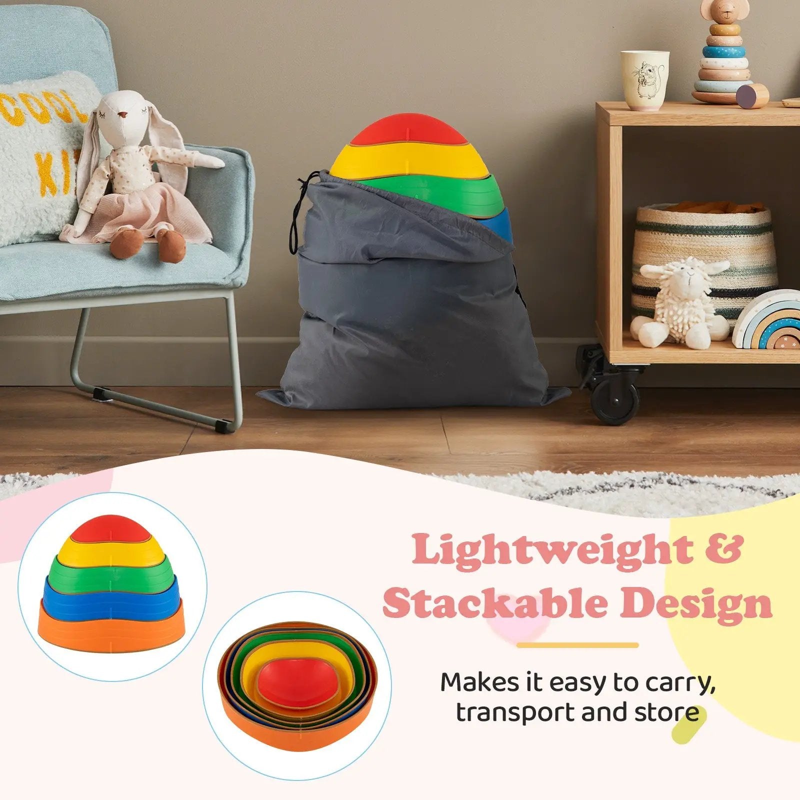 Stepping Stones for Kids 5 PCS Non-Slip Balance Stones with Storage Bag by DirectDeals