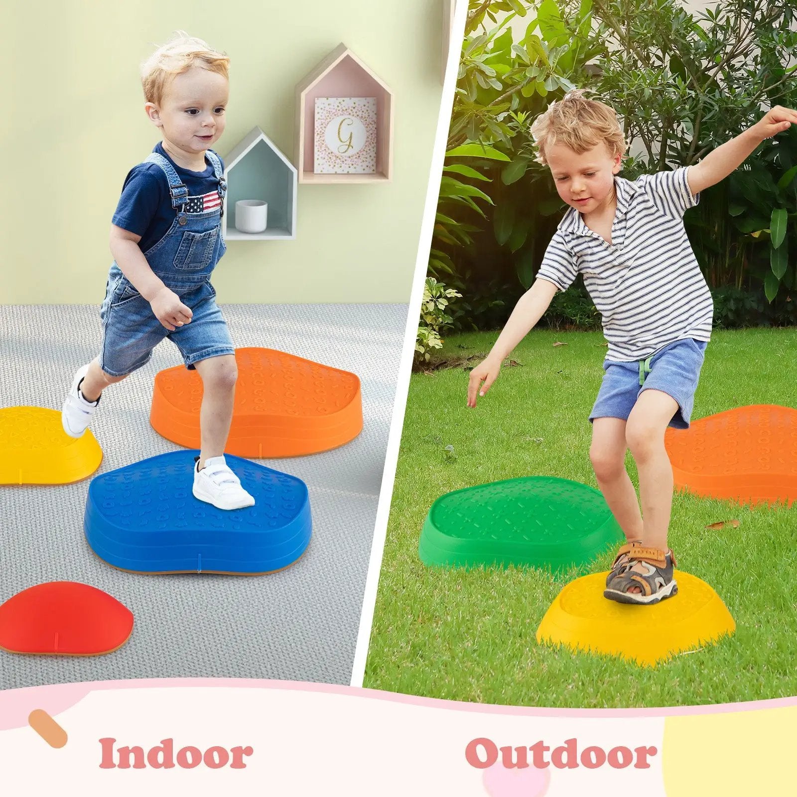 Stepping Stones for Kids 5 PCS Non-Slip Balance Stones with Storage Bag by DirectDeals