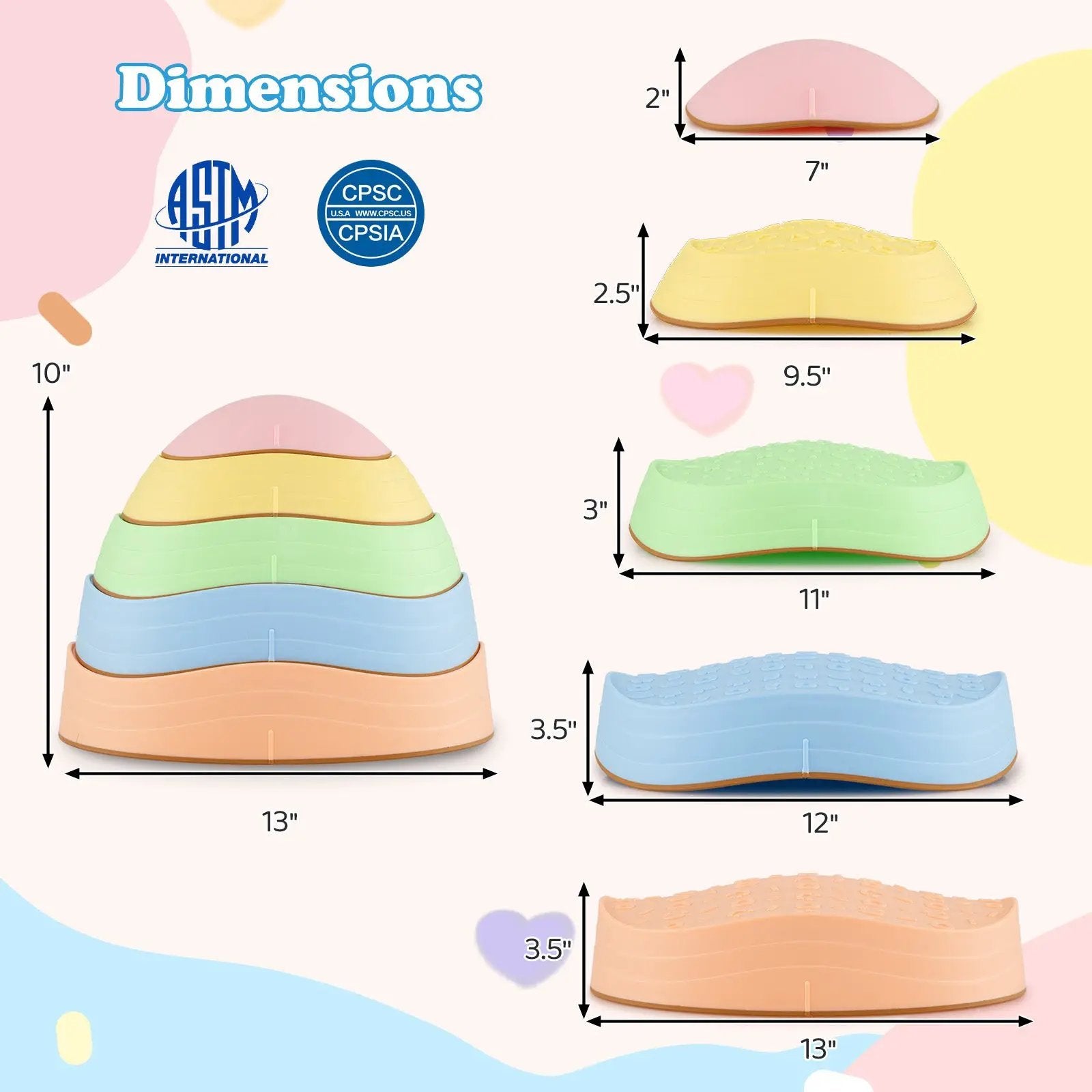 Stepping Stones for Kids 5 PCS Non-Slip Balance Stones with Storage Bag by DirectDeals